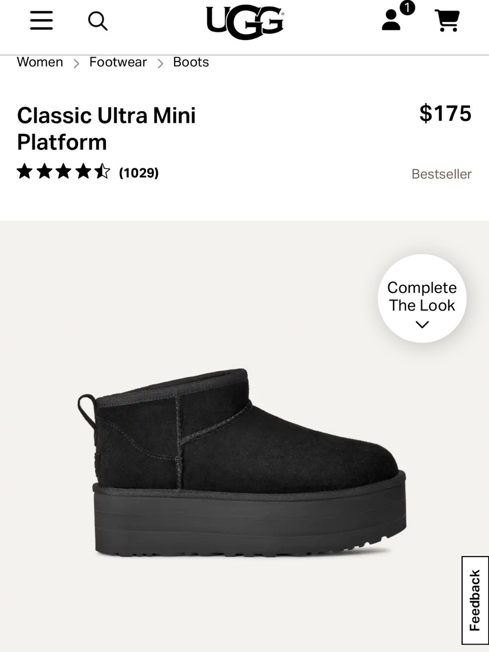 UGG Womens Classic Ultra Mini Platform Boot - Black
